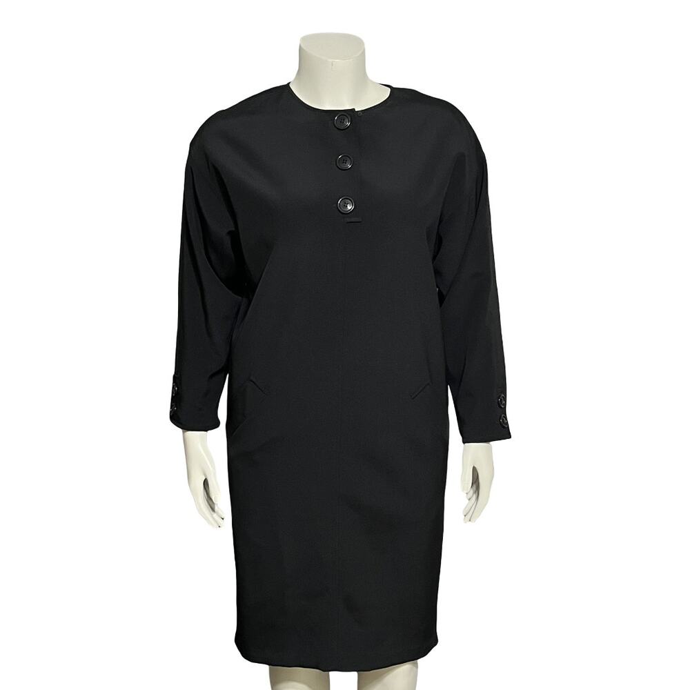 ⭐️Vintage Black 100% Silk Pullover W-Pockets Shift Dress Sz-10 Medium